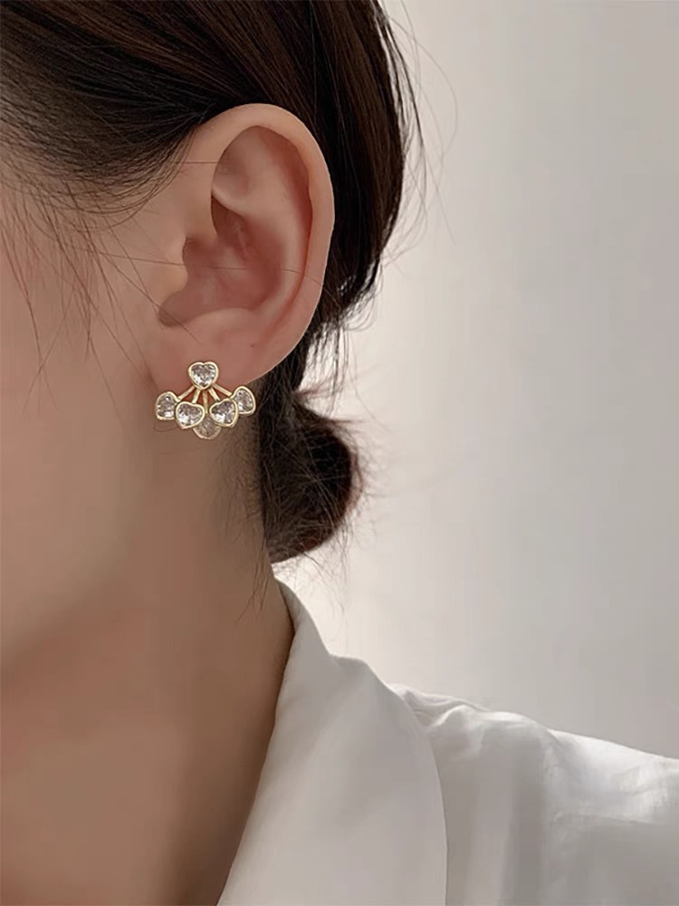 6g Weight Zircon Inlay Material Ear Cuffs, Ear Studs Classification 1 Pair Simple Style Heart Shape Plating Inlay Copper Zircon Ear Cuffs Ear Studs