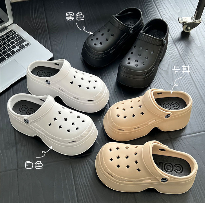 9cm super thick bottom hole shoes height increasing women's spring and summer new fashion two-way wear drooping feeling garden shoes platform shoes factory 9cm super thick bottom hole shoes height increasing women's spring and summer new fashion two-way wear drooping feeling garden shoes platform shoes factory