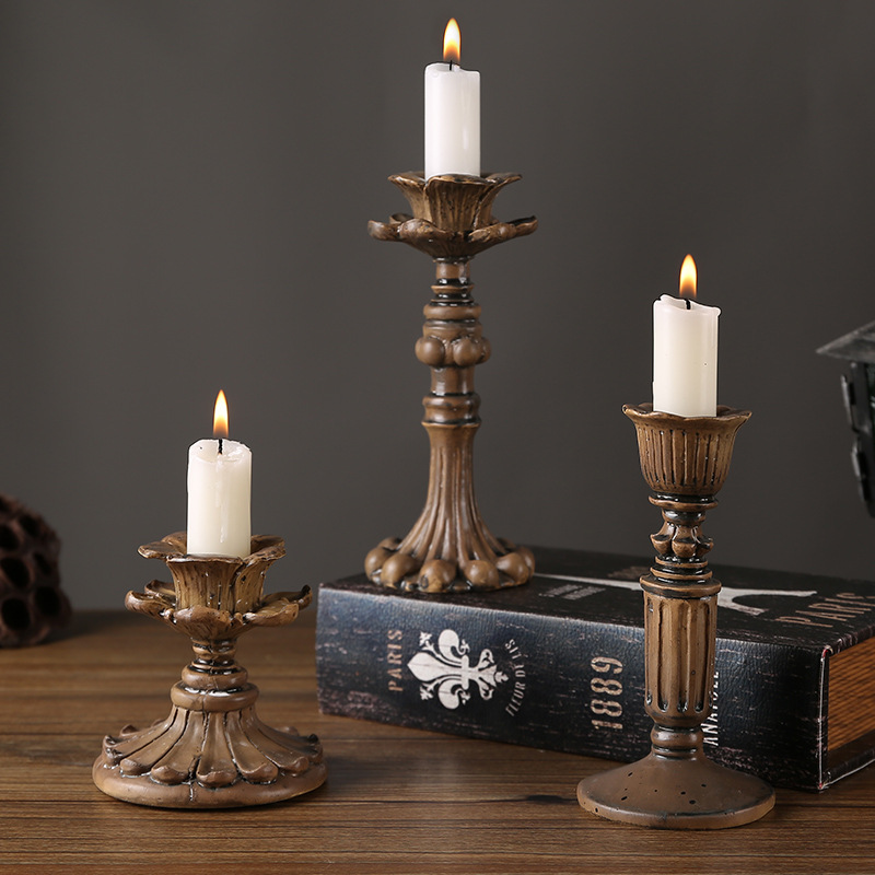 Vintage Carved Candlestick Resin Crafts Romantic Candlelight Dinner Props Wedding Atmosphere Decorations Candlestick Ornaments
