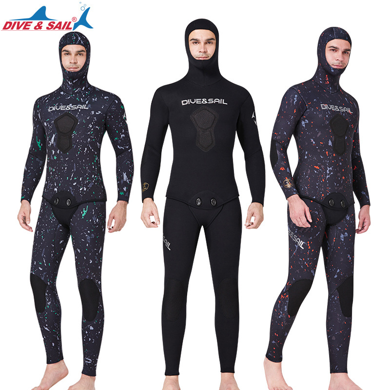 3/5/7mm Split Hooded Neoprene Diving Suit, Thickened and Warm, for Swimming, Surfing, and Freediving Set