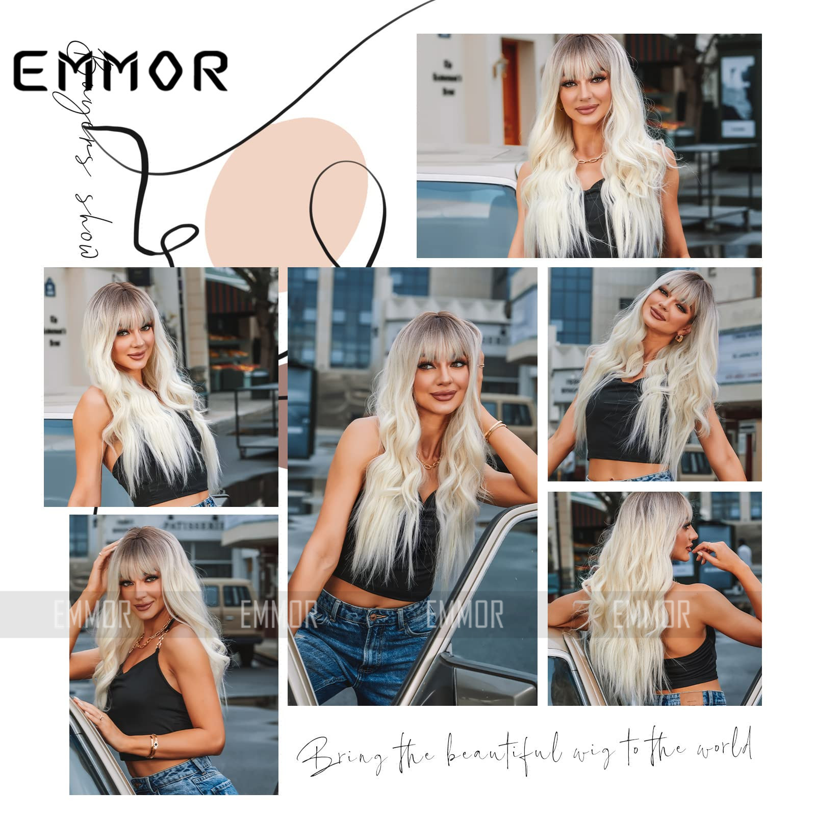 Comercio exterior transfronterizo nuevo tema de Navidad franja de pelo gradiente dorado marrón largo pelo rizado peluca europea y americana hembra