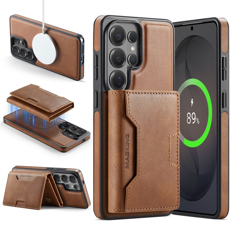 Suitable for Samsung S26Ultra Magnetic Phone Case S26 with Magsafe Function Leather Card K4 Anti-Fall Protective Cover