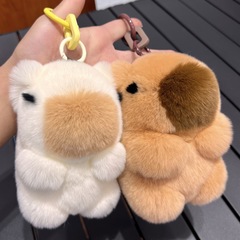 かわいいレッキスラビットファーモコモコカピバラ車のキーホルダーペンダントぬいぐるみ人形スクールバッグペンダント