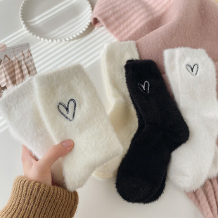 Mink velvet socks women's mid-calf length socks coral velvet autumn and winter thickened plush cute winter sleeping floor confinement socks