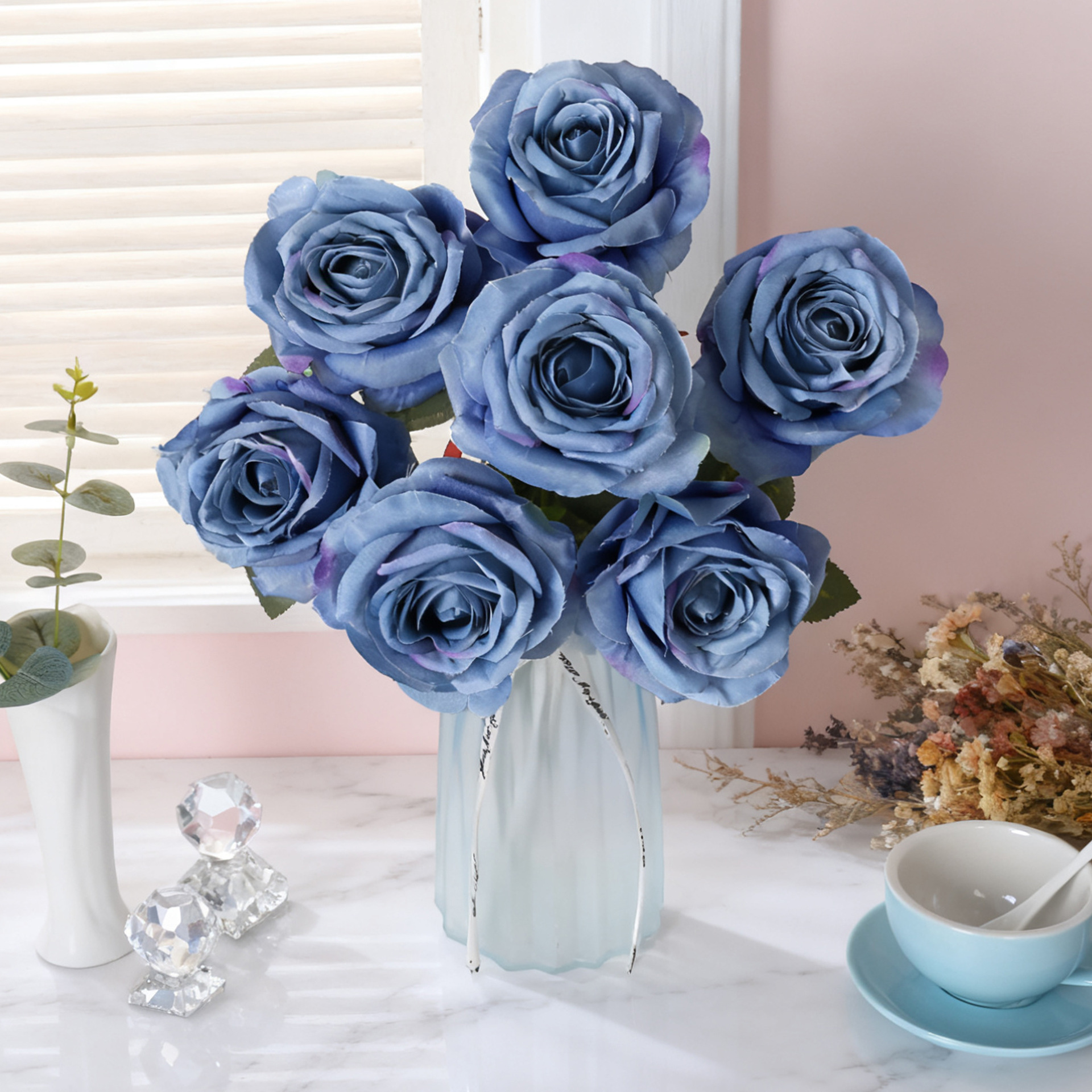 Simulación de 7 flores falsas de rosa princesa escritorio sala de estar DIY decoración de la habitación de bodas de mano accesorios de fotografía de flores