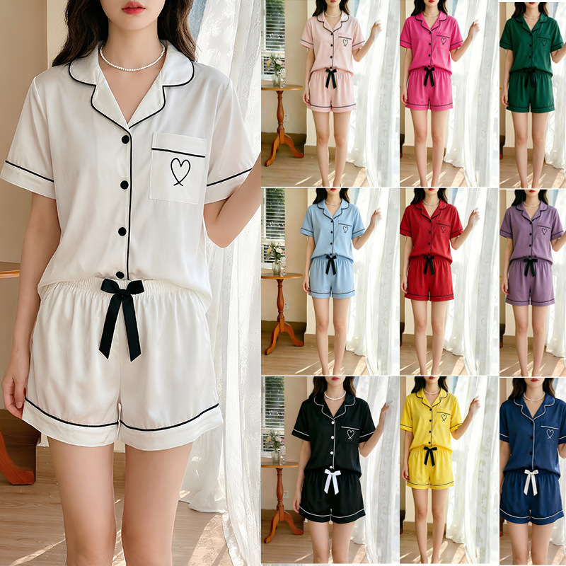 Amazon cross-border European and American home wear set: cardigan, short-sleeve shirt, shorts, summer pajamas for women, foreign trade independent site Amazon cross-border European and American home wear set: cardigan, short-sleeve shirt, shorts, summer pajamas for women, foreign trade independent site