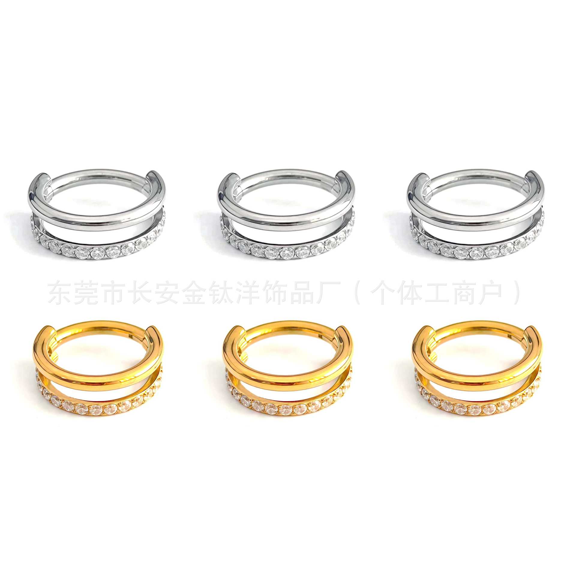 F136 Titanium Sandwich Half-Studded Diamond Closed Ring Seamless Hoop Earrings Nose Ring Earrings G23 Titanium Alloy Piercing Jewelry detail image 8