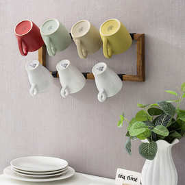 创意式壁挂式木质茶杯收纳置物架咖啡杯收纳架家庭厨房杯架美式