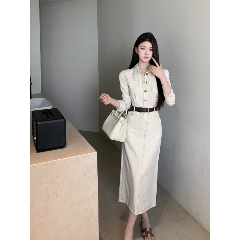 French-Style Retro Super Stylish and Beautiful Workwear Shirt Dress for Women, Early Autumn Minimalist Unique and Exquisite Long Dress French-Style Retro Super Stylish and Beautiful Workwear Shirt Dress for Women, Early Autumn Minimalist Unique and Exquisite Long Dress