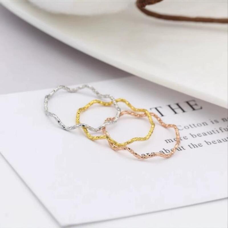 Broken Gold Niche Ultra-Fine Wave Titanium Steel Ring Twist Texture Joint Index Finger Ring Plain Ring Plated 18K Gold Tail Ring for Women