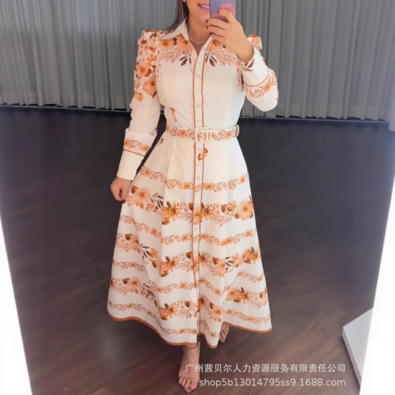 LZR19325婦人服欧米新型休暇ポジショニング花七分袖スリムストラップシャツロングスカート|undefined