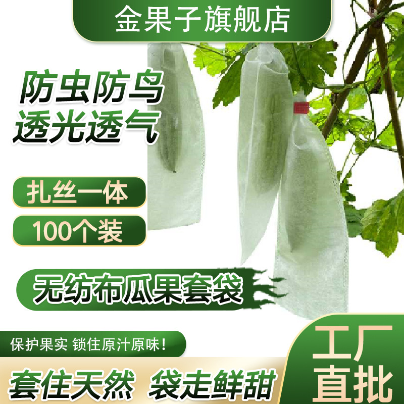 无纺布水果套袋树上果子防虫防尘透气半透光扎丝一体瓜果套袋批发