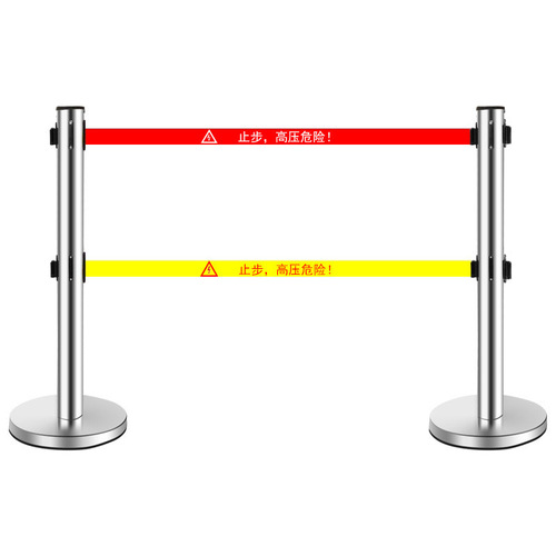 Stainless steel retractable fence warning tape fence with dual exit base reinforcement for banks, airports, subways, and dual exit fences