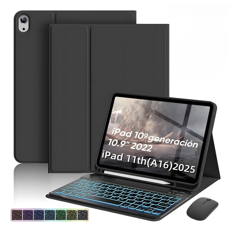 Suitable for iPad 10.2 Generation Tablet Backlit Bluetooth Keyboard A16 Pen Slot Protective Cover Air11Th Case Spanish Language Suitable for iPad 10.2 Generation Tablet Backlit Bluetooth Keyboard A16 Pen Slot Protective Cover Air11Th Case Spanish Language