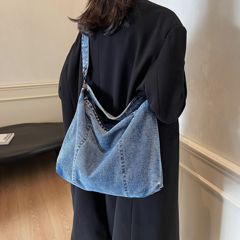 Slouchy Washed Denim Large Zip Tote Bag 2