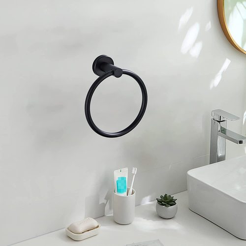 304 stainless steel black towel ring bathroom and toilet matte black simple towel rack nail-free brushed gold black