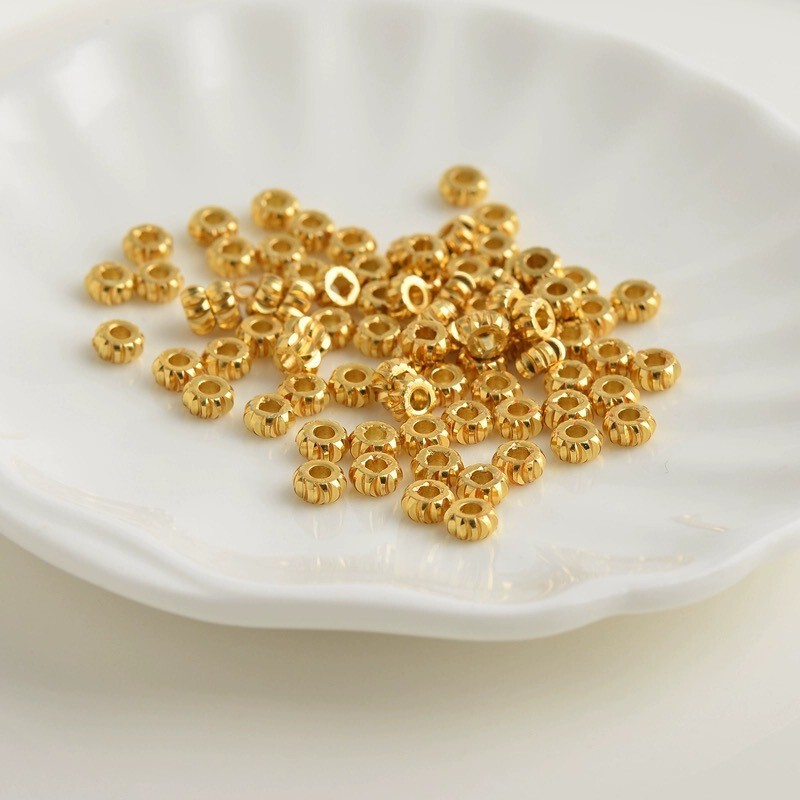 14K Gold Accessories Cut Flower Tire Beads DIY Handmade Jewelry Moon Tooth Wheel Beads Spacer Beads Color-Preserving Spacer Small Gold Beads