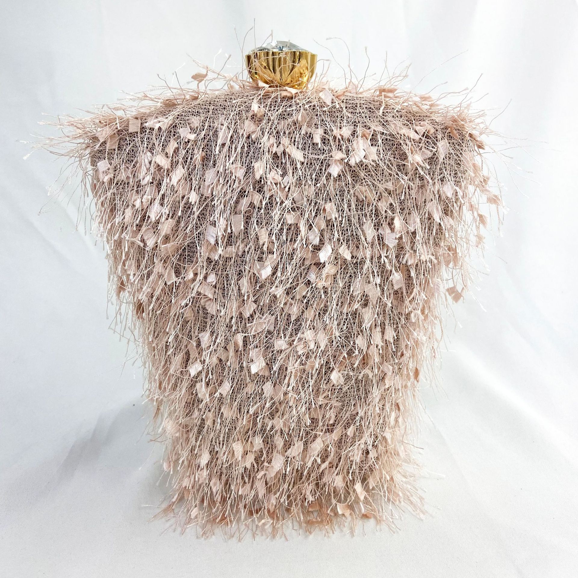 Fashion Style Bucket Shape Small Size Black Grey Pink Woolen Yarn Polyester Geometric Rhinestone Bucket Evening Bags