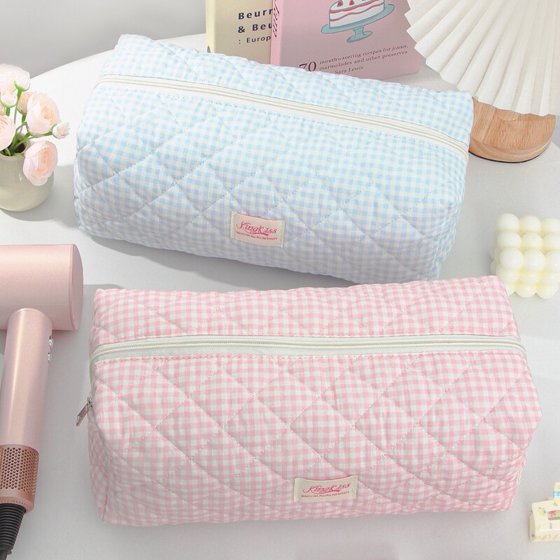 Plaid Hair Dryer Storage Bag Travel Quilted Plaid Storage Bag Large Capacity Toiletry Bag Multifunctional Storage Bag