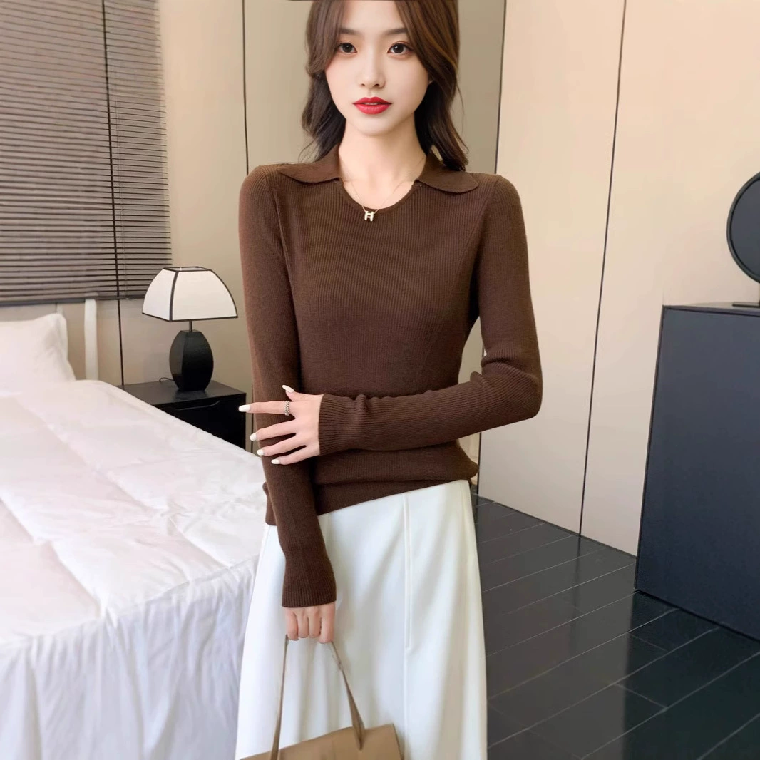 Бестселлер Amazon для трансграничной торговли: модная универсальная женская трикотажная кофта с длинным рукавом, однотонная, весенняя коллекция 2025 года.