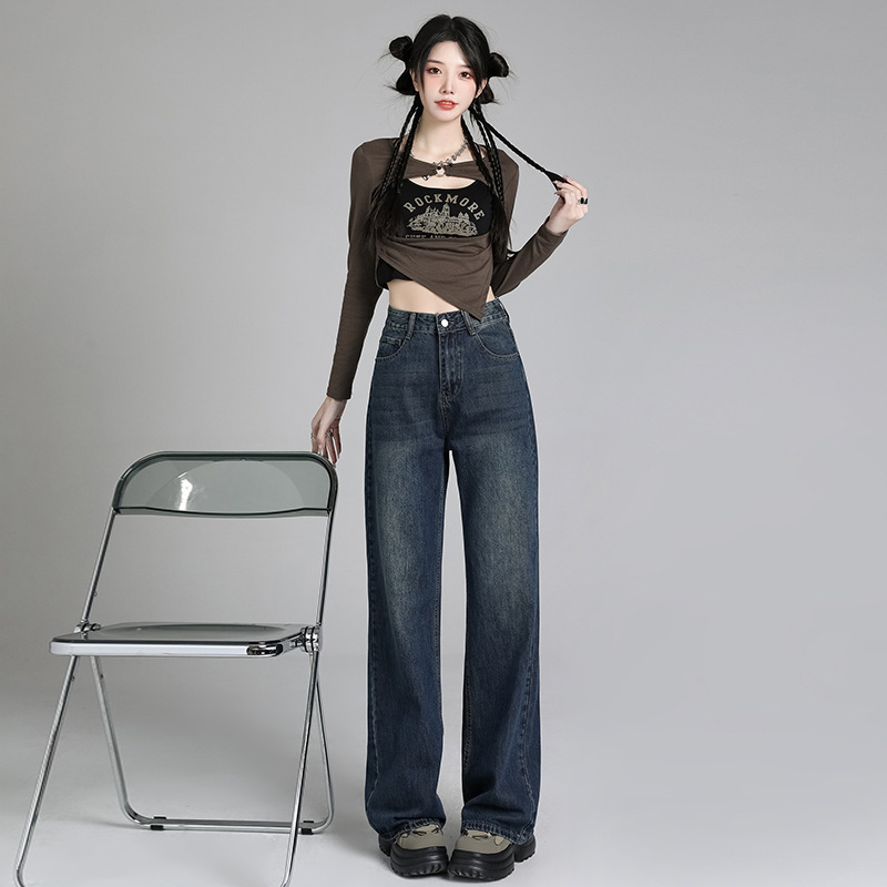 Vintage Jeans for Women, 2025 Autumn New Style, Petite Narrow Fit, High-Waisted, Loose, Slimming, Floor-Length Wide-Leg Pants Vintage Jeans for Women, 2025 Autumn New Style, Petite Narrow Fit, High-Waisted, Loose, Slimming, Floor-Length Wide-Leg Pants