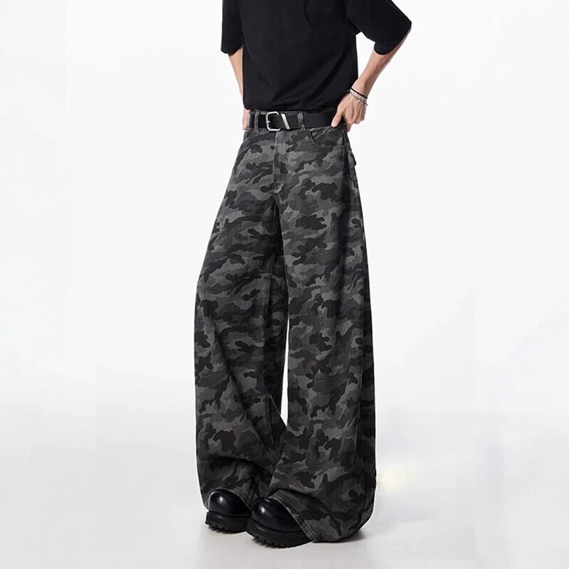 American-Style Workwear Camouflage Jeans for Men, Summer Trendy High Street Versatile Straight-Leg Pants, Loose Wide-Leg Casual Long Pants