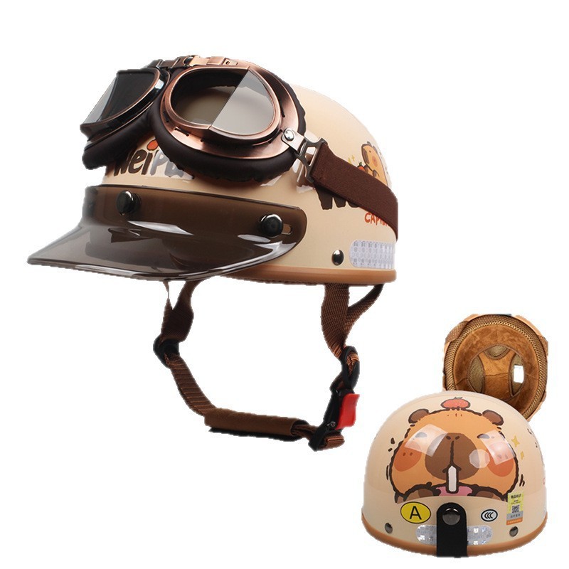 women, baby half — Universal Motosiklet kaskı (dəbilqə) - khaki-big-head-bala-bronze-tea-glasses