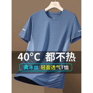Ice Silk Short-Sleeved T-Shirt Men's Summer Thin Quick-Drying Mesh Sports Fitness Half-Sleeved Top Casual Elastic t Summer Wear