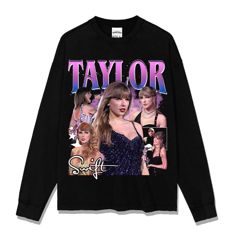 Taylor Swift estilo americano de la calle marca de moda impresión retro hacer viejo lavado pesado suelto manga corta