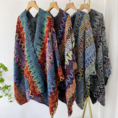 Ethnic style cloak Shawl Spring and autumn season Travel? Socket Dual use knitting Cardigan keep warm thickening Cape Outside the ride