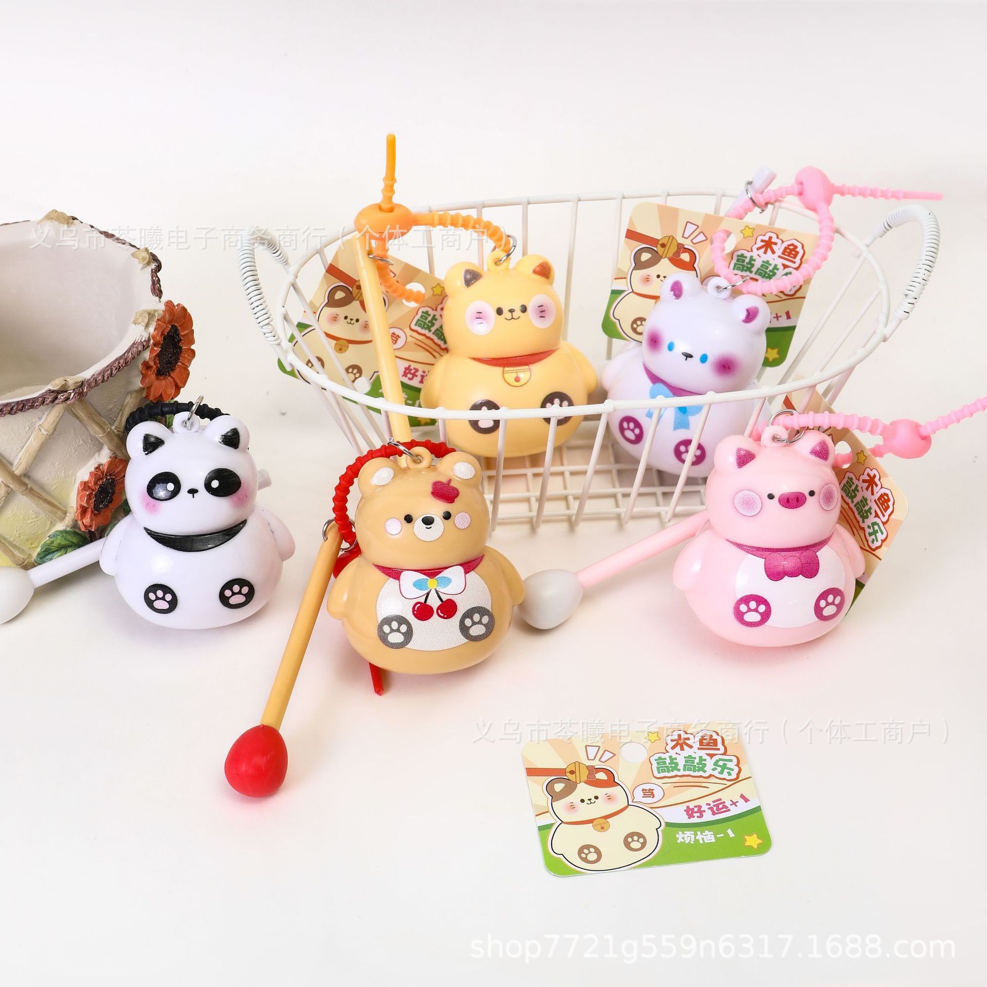 Cherry Little Bear Woodfish Knock Lock interest lovely Cartoon lovers wholesale schoolbag Pendants Key buckle