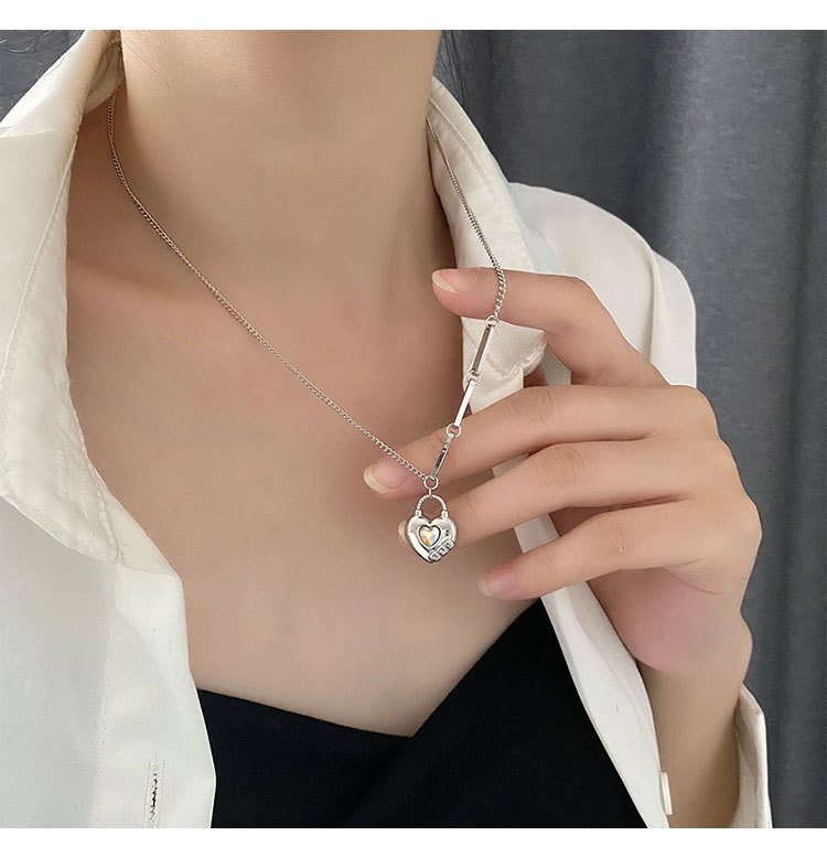 Fashion Heart Shape Titanium Steel Polishing Inlay Zircon Pendant Necklace 1 Piece