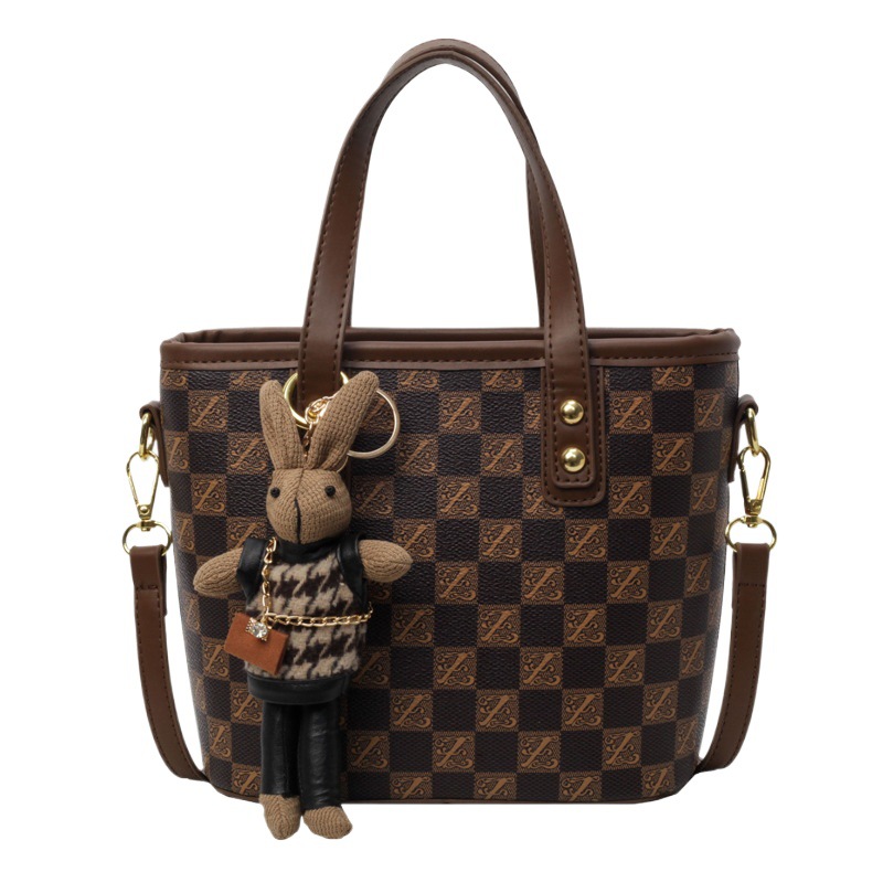 Vintage Women’s Brown Shoulder And Crossbody Bag With Plaid Pattern_voghion.com