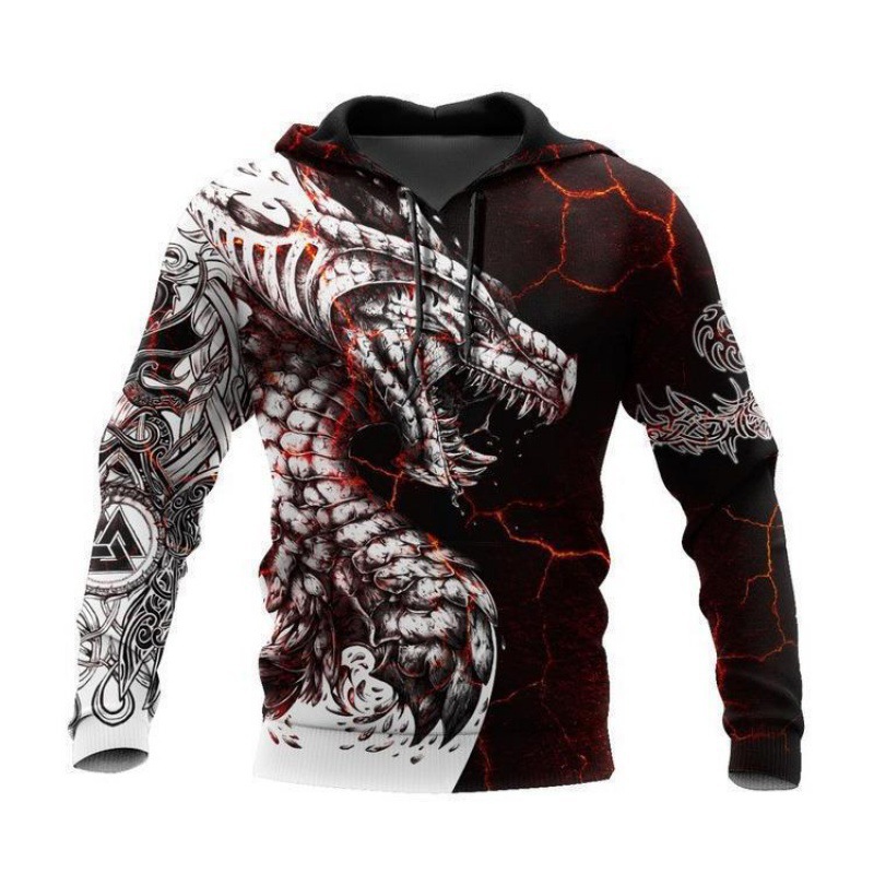 Personalidad de otoño e invierno suéter 3D transfronterizo popular para hombre con estampado de animales fresco calle vikingos serie sudadera con capucha