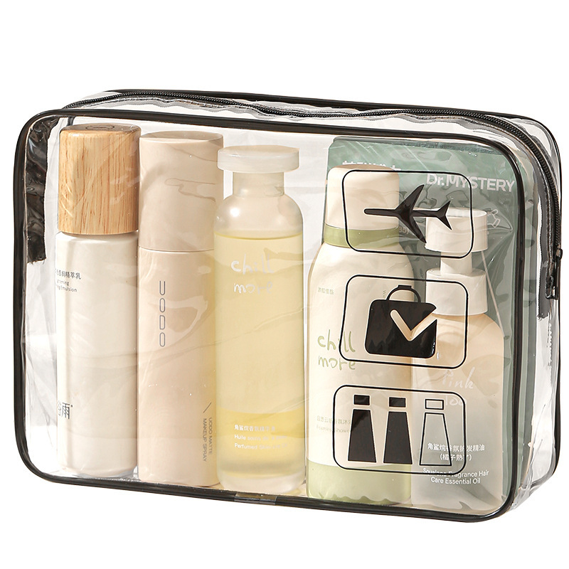 Bolsa de maquillaje de PVC de gran capacidad bolsa de lavado de viaje portátil de cuidado de la piel almacenamiento de cremallera de maquillaje impresión LOGO