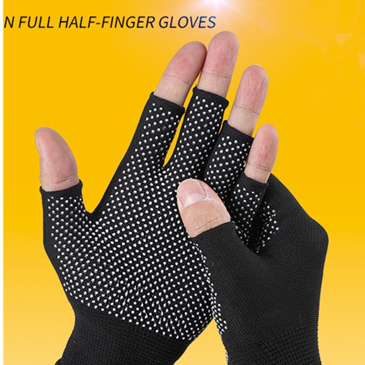 尼龙点胶点珠橡胶半指断指露指防滑耐磨开车透气工作干活劳保手套