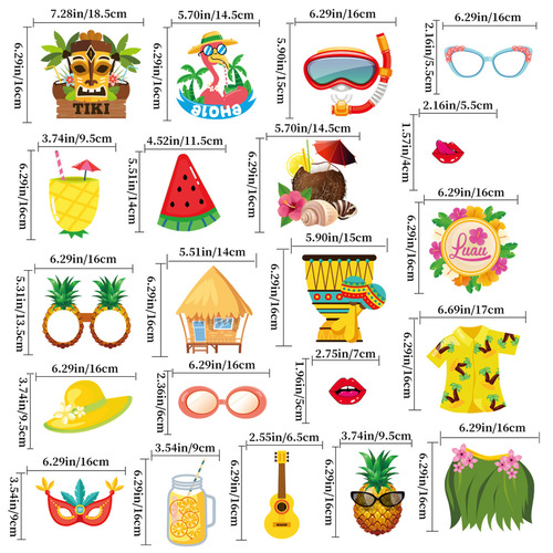 Cross-border Hawaii beach party decoration glasses grass skirt pineapple guitar shape photo props wholesale customization