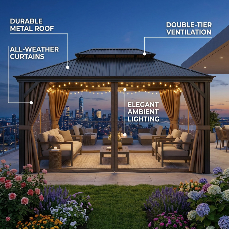 Outdoor gazebo, courtyard aluminum alloy tent, garden outdoor terrace sunshade, villa roof, Luxembourg four-corner pavilion Outdoor gazebo, courtyard aluminum alloy tent, garden outdoor terrace sunshade, villa roof, Luxembourg four-corner pavilion