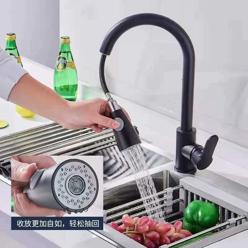 Выдвижной кухонный кран, горячая и холодная вода, телескопическая поворотная носик, варианты из 304 нержавеющей стали или латунного ядра