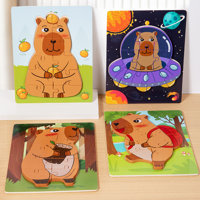 Cpc ce niños madera capibara rompecabezas dibujos animados rompecabezas de animales jardín de infantes bebé educación temprana juguetes educativos