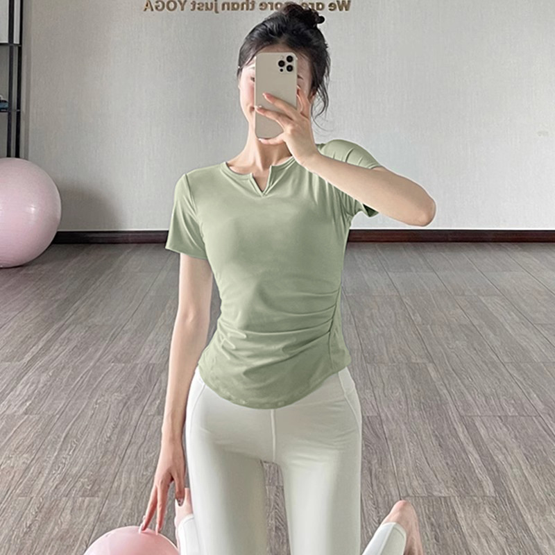 Top de yoga de mujer cintura plástica entrenamiento profesional de Pilates correr deportes de secado rápido camiseta de fitness de mangas cortas verano