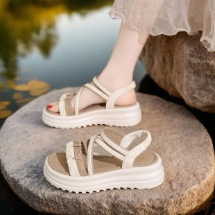 2026 sandalias romanas para mujeres respirables antideslizantes zapatos de suela gruesa para estudiantes para usar zapatos de playa casuales elásticos versátiles
