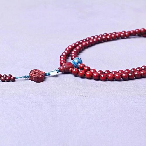 【Good Fortune Arrives】Small Leaf Rosewood 108-Count Buddhist Rosary Bracelet with Chicken Blood Red National Trend Lacquer Beads, One Piece for Shipping