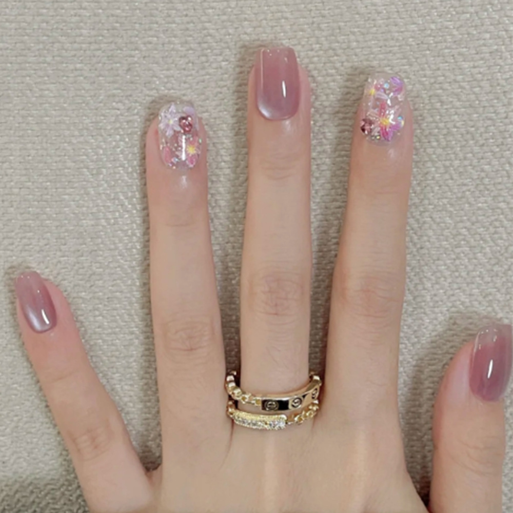 Pink Diamond Encounter Flower Fashion Wear Armor 10 piezas de código dividido Ojo de gato Manicura hecha a mano Parche de uñas de temperamento simple