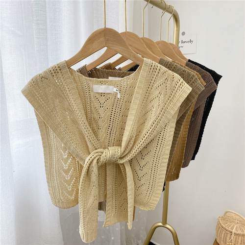 Spring and autumn knitted shawl with Internet celebrity shirt, small shoulder, summer skirt, cloak, fake collar, knotted scarf for women