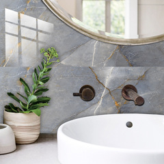 跨境新款灰色花崗岩紋理瓷磚貼出租房裝飾改造翻新自粘防油牆貼