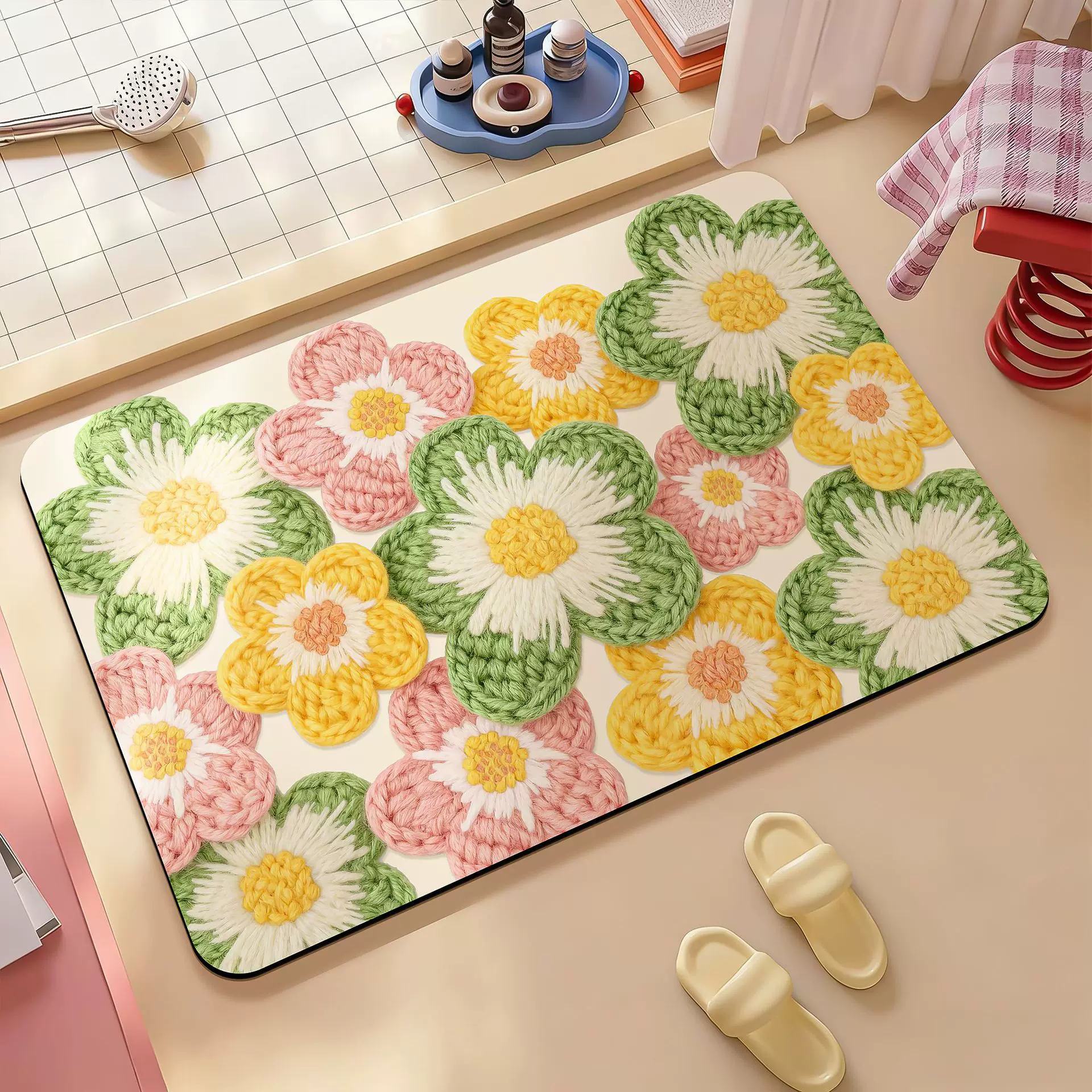 新款花朵硅藻泥家用仿毛线防滑耐脏吸水可手洗可代发可裁剪地垫