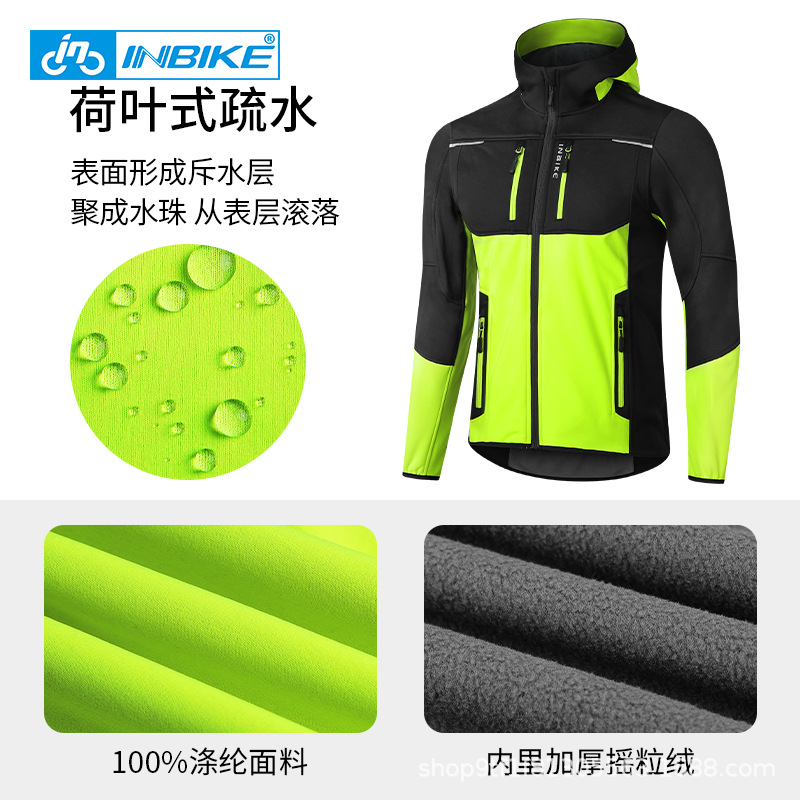 INBIKE invierno soft shell mountain bike ciclismo ropa a prueba de viento cálido elástico multi-Bolsillo con capucha hombres ciclismo top