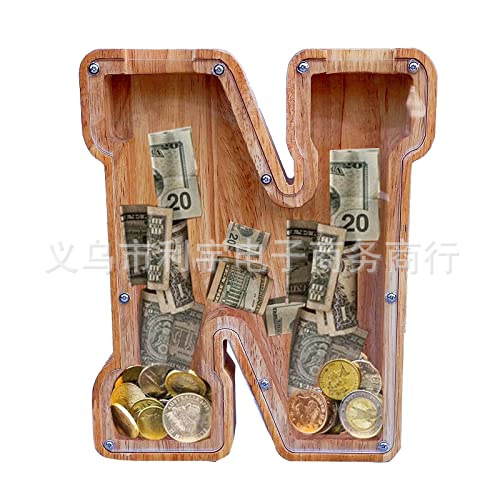 Los fabricantes suministran nuevas huchas de letras inglesas de madera grandes transfronterizas, huchas de vidrio transparente, logotipos imprimibles