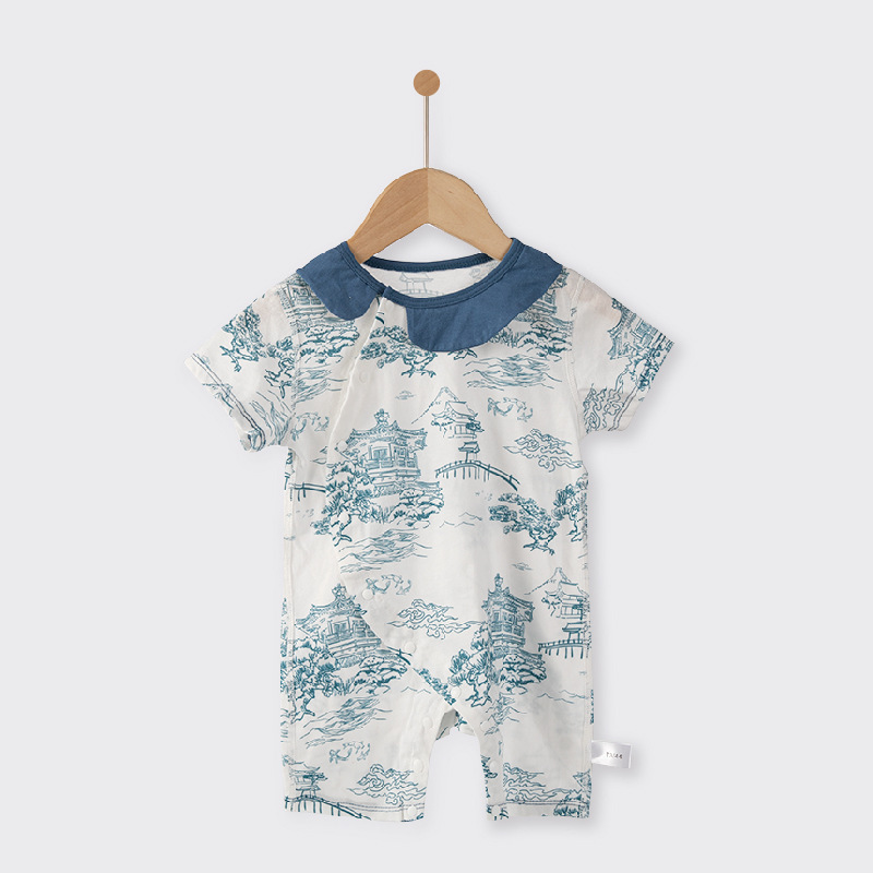 China estilo Han traje recién nacido bata de verano delgado conjunto de cuello de flor abierto de manga corta de algodón ropa de escalada